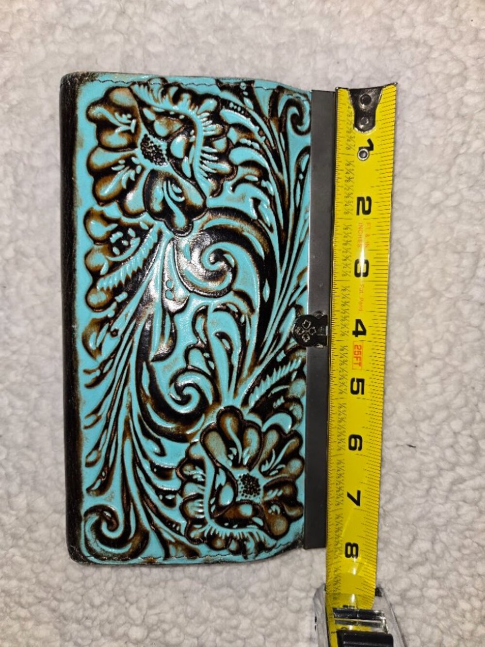 Patricia Nash Tooled Turquoise Leather Kiss Lock Checkbook Wallet Organizer - Picture 7 of 8